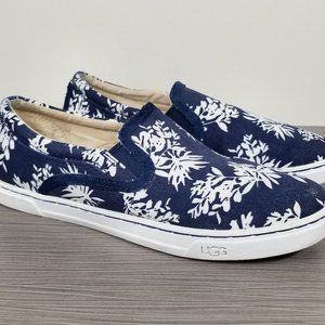 UGG Fierce Tropical Flower Print Slip On Sneakers Navy Canvas Womens Size 7 / 38